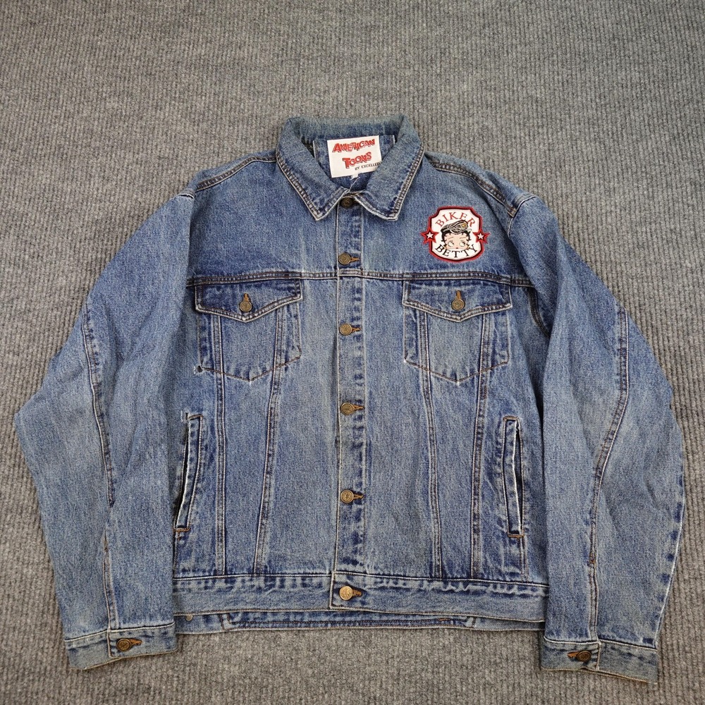Vintage Betty Boop Denim Jacket Mens XL Biker Motorcycle Club American Toons
